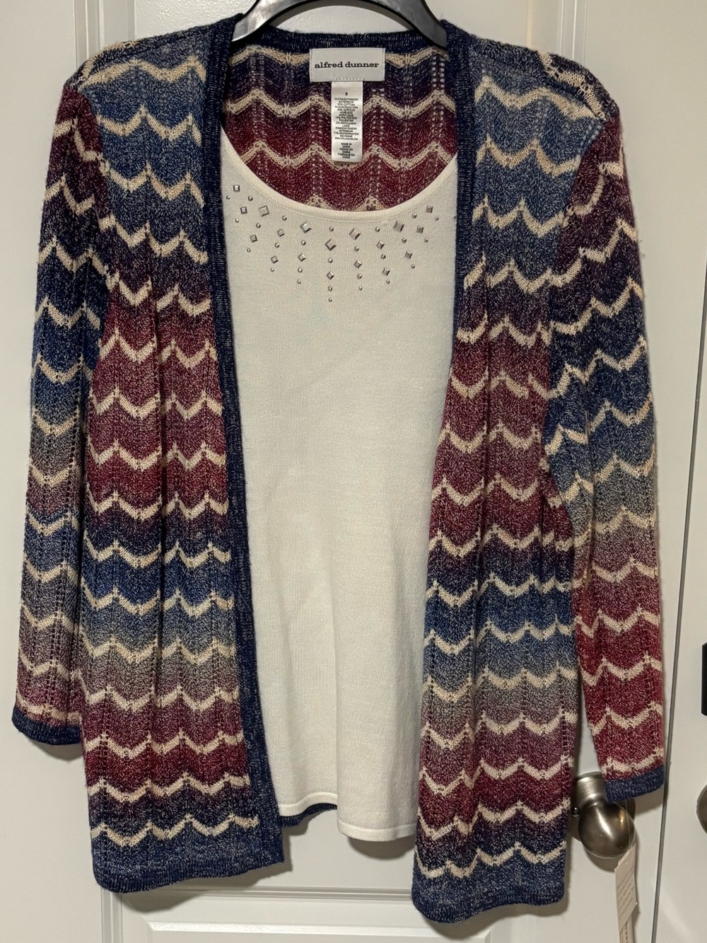 Alfred Dunner Multicolor Chevron Open Front Cardigan Size S NWT